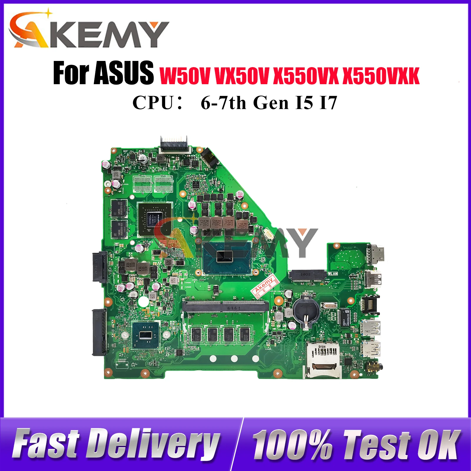

X550VX Laptop Motherboard For ASUS VivoBook W50V X550VXK FH6500V FH5900 VX50V X550VX K550VX X550V Mainboard With I5 I7 CPU stk