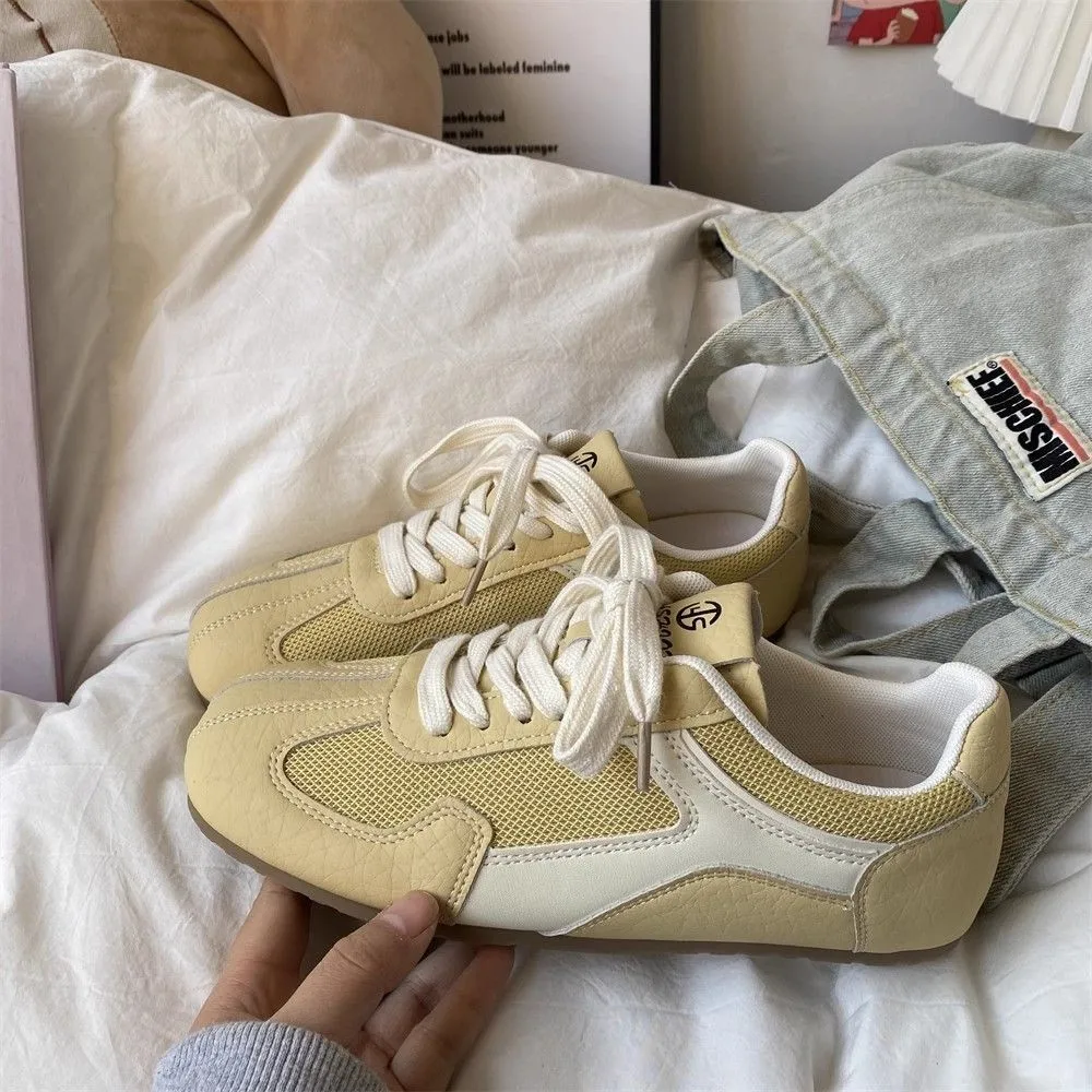 Women Casual Fashion Breathable Loafers Walking Mesh Lace-Ups  Flat Sneakers Woman Gym Vulcanized Shoes White Female Footwear