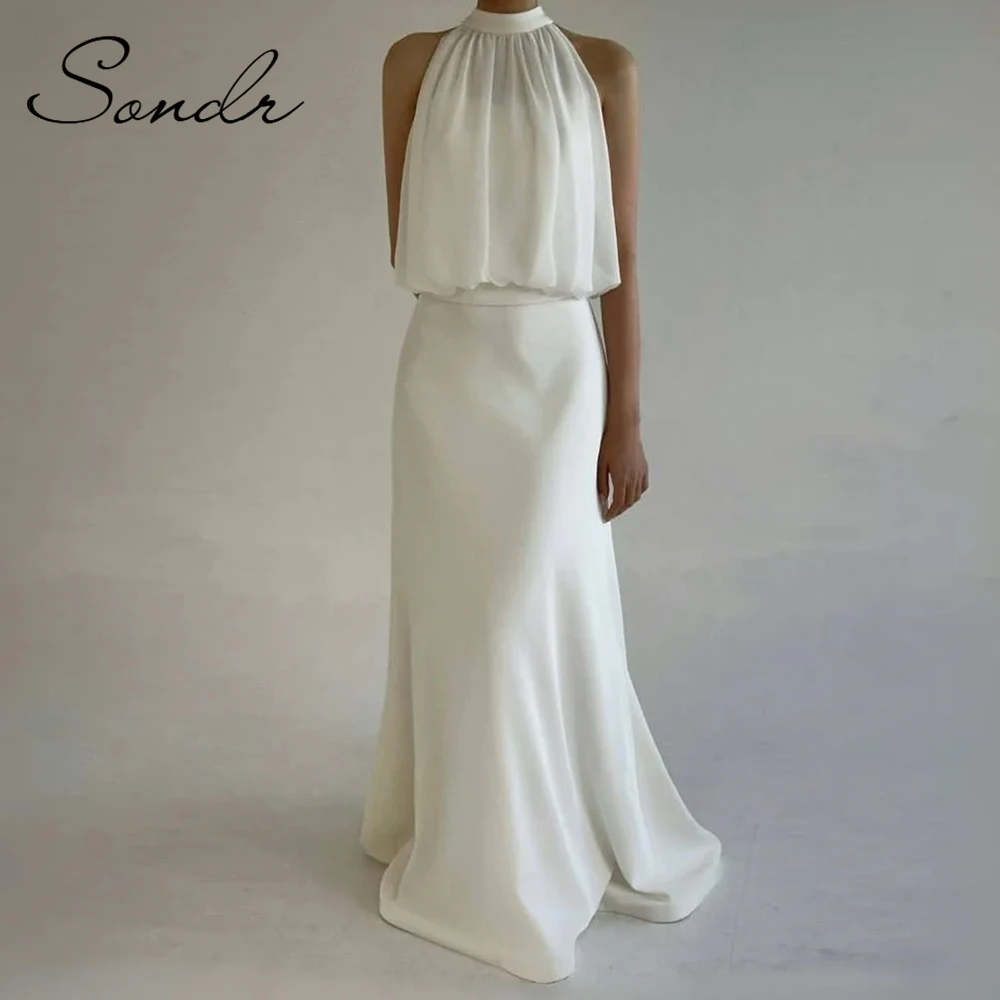 

Sondr Halter Sleeveless Korean Wedding Dresses Bridal Reception Dresses Customized Formal Evening Dress Floor Length Party Gown