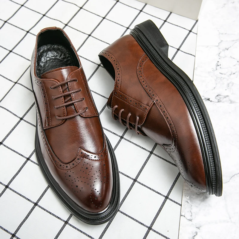 Classic Italian Luxury Brand Men's Elegant Black Dress Shoes Authentic Genuine Leather Lace Up Oxfords Business Social Footwear