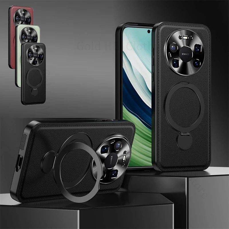 

Magnetic Ring Holder Kickstand Leather For Magsafe Case For Huawei Mate 80 Pro Plus 50 40 60 70 Pro Camera Protection Back Cover