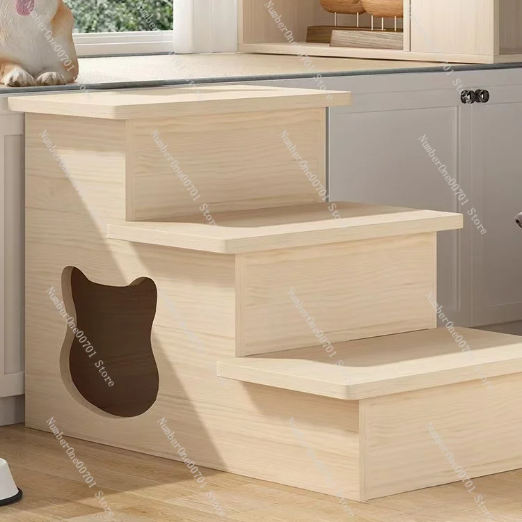 Wooden Pet Stairs for Small Dogs Cats, 4-Step Bed Ramp Ladder with Non-Slip Surface, Solid Wood Cat Dog Climbing Steps