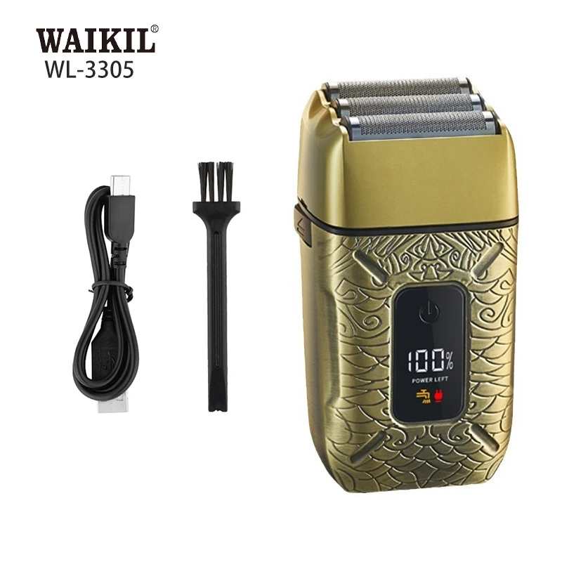 

WAIKIL Professional Men's Electric Reciprocating Three Blade Mesh Shaver All Metal Retro Trimmer USB Rechargeable Digital Shaver