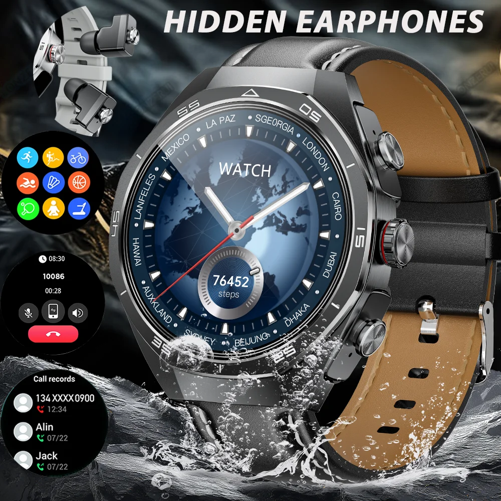 

2025 Новые Смарт-часы TWS 2-в-1 Bluetooth-наушники HIFI 9D Качество звука Беспроводной звонок для мужчин и женщин Спортивные умные часы