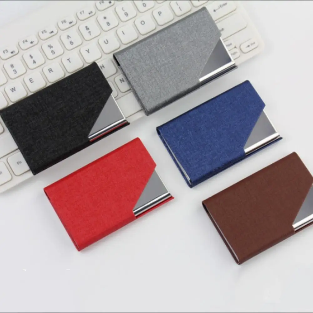 حافظة بطاقات جيب من جلد البولي يوريثان مصنوعة من الفولاذ المقاوم للصدأ وخفيفة الوزن وحامل بطاقات عمل بإبزيم نحيف وحامل بطاقات الائتمان للرجال