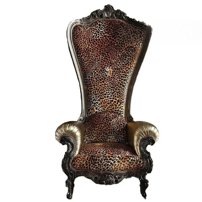

Luxury new Chinese classical solid wood leisure chair Italian fabric armrest family villa living room gold foil single seat
