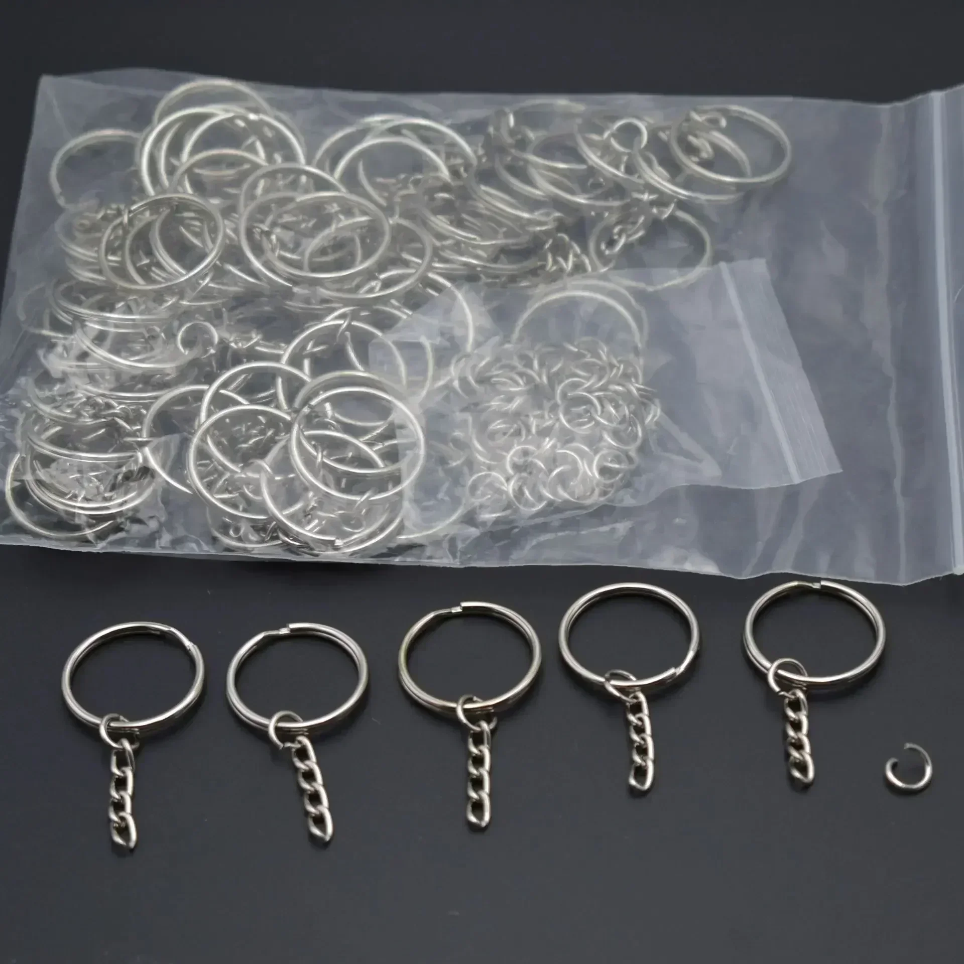 50pcs Stainless Steel Hole Flat Key Ring DIY Bag Pendant Buckles Making Polished Keychains Line Split Rings Jewelry Findings