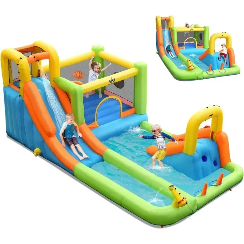 A Inflatable Water Slide, 20.5x11FT Mega Waterslide Park Bounce House for Outdoor Fun w/Long Slide, Giant Splash Pool