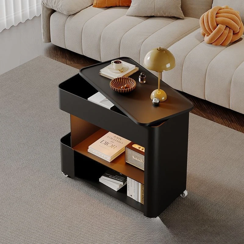 A nova sala de estar é leve e luxuosa, carrinho de mesa móvel, sofá pequeno para apartamento, várias mesas de cabeceira