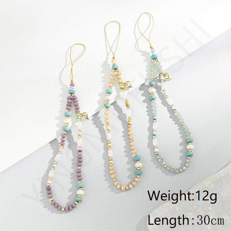 Crystal Beaded Phone Chain DIY Jewelry Fashion Colorful Natural Stone Charm Telephone Lanyard Cellphone Hanging Rope for Women