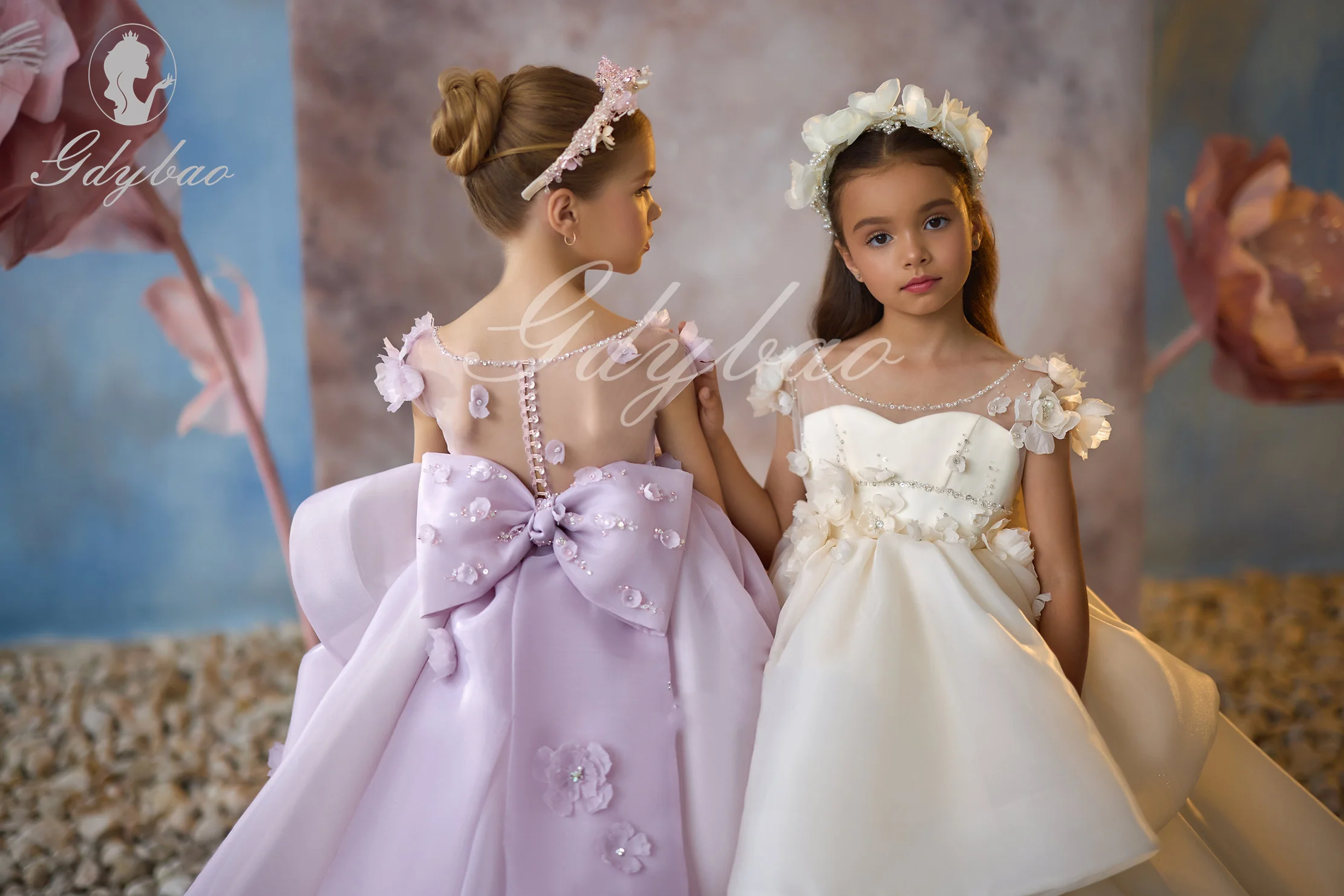 

Тюлевое платье с цветочным узором на заказ для девочек на свадьбу, аппликация, бисер, жемчуг, пышное детское платье принцессы для первого евхаристического дня рождения