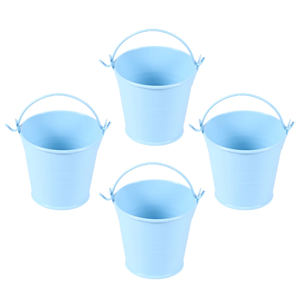 4 Pcs Mini Bucket Simple Iron Succulent Planters Creative Flower Pot Plants Metal Container Photo Prop