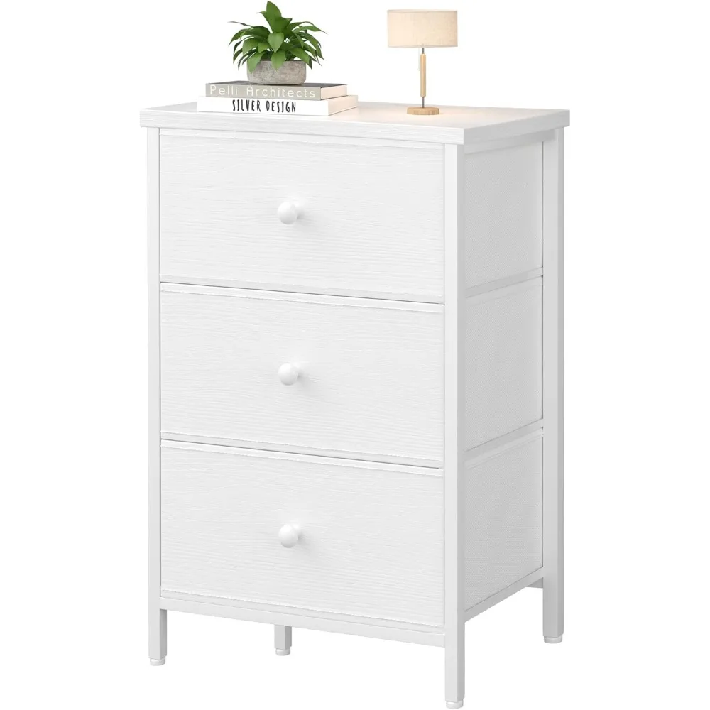 

White Night Stand with Drawers 3 Drawer Dresser for Bedroom, Tall Nightstand for Closet Dorm Modern Bedside Table