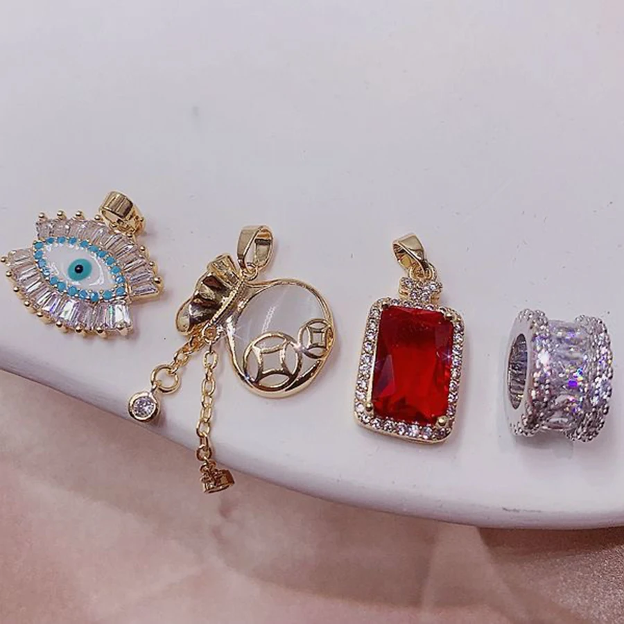 10 Pcs Micro Inlaid Zircon Copper Material Women\'s Pendant Elegant Mixed Styles Multi Piece Set DIY Jewelry Accessories Gifts