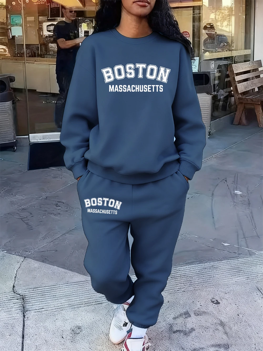 

Комплект толстовок из 2 предметов, женские спортивные штаны с принтом Бостон Массачусетс, зимняя флисовая толстовка с карманами, спортивные штаны, спортивная свободная одежда