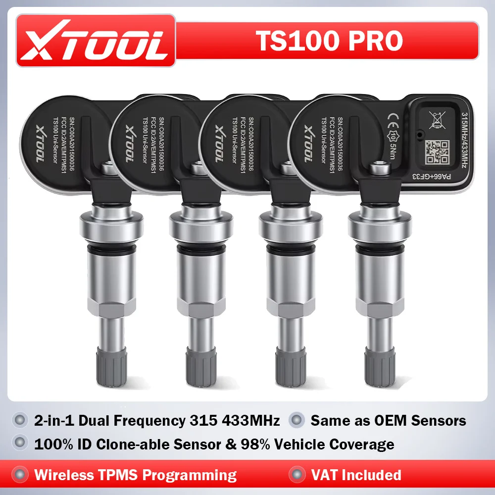 XTOOL TS100 PRO Sensore TPMS 315Mhz 433Mhz TPMS Sensore di monitoraggio della pressione dei pneumatici Sensore metallico programmato da TP150 IP819TP Sostituisci il sensore TPMS OEM programmabile