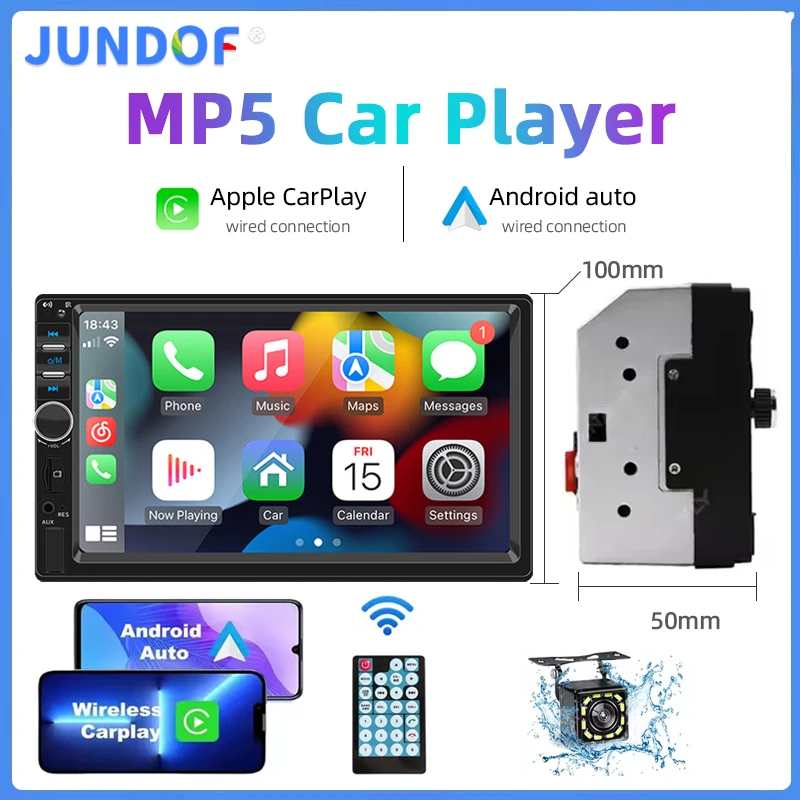 

Jundof 7inch 2din Radio Wired Carplay Stereo Touch Screen Automotive Multimedia Bluetooth USB TF FM Radio Autoradio CarMP5 Playe