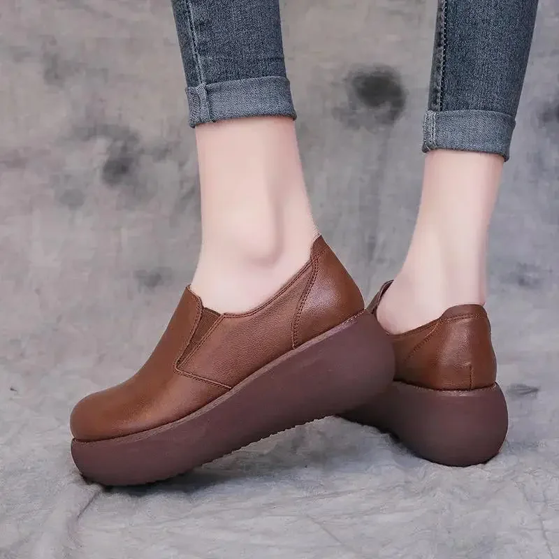 2023 leather Wedges Shoes loafer round toe platform Pumps slip on Leisure party office lady casual shoes