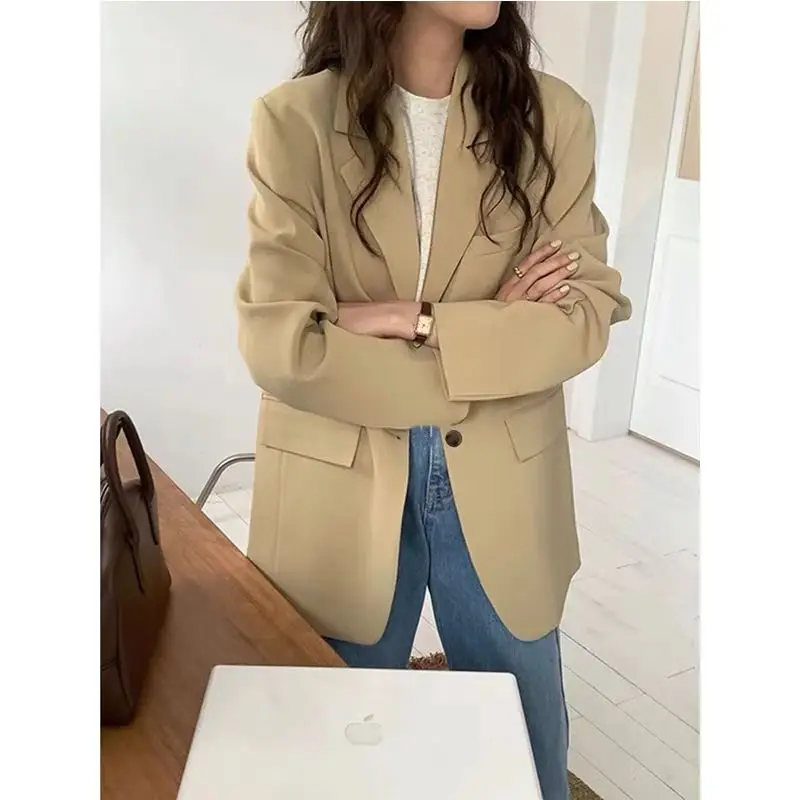 Women's Casual Style Suit Jacket 2026 Spring Autumn Versatile High Quality Fashionable Long Sleeve Pure Color Double Button
