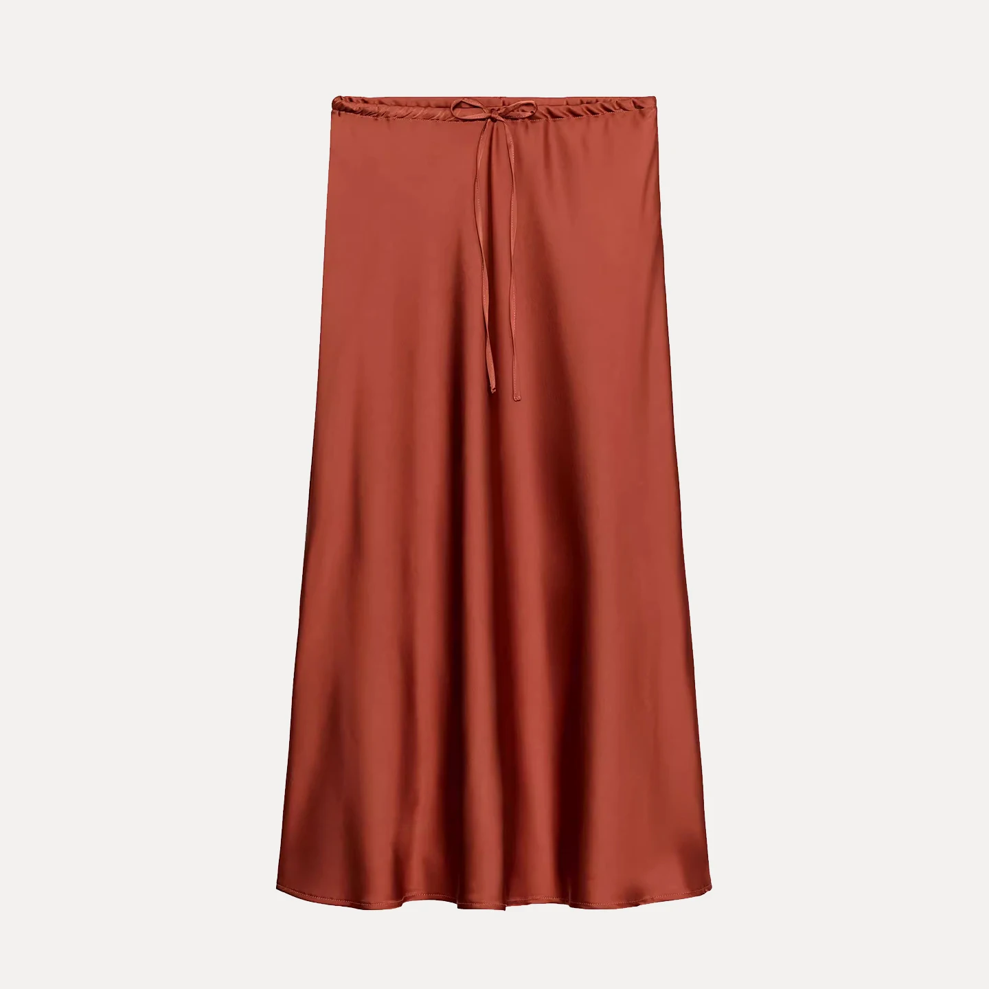 패셔너블한 실크 새틴 미디 스커트 여성용 데일리웨어 우아한 품질 Z 브랜드 2025년 가을 컬렉션 스탠다드 핏