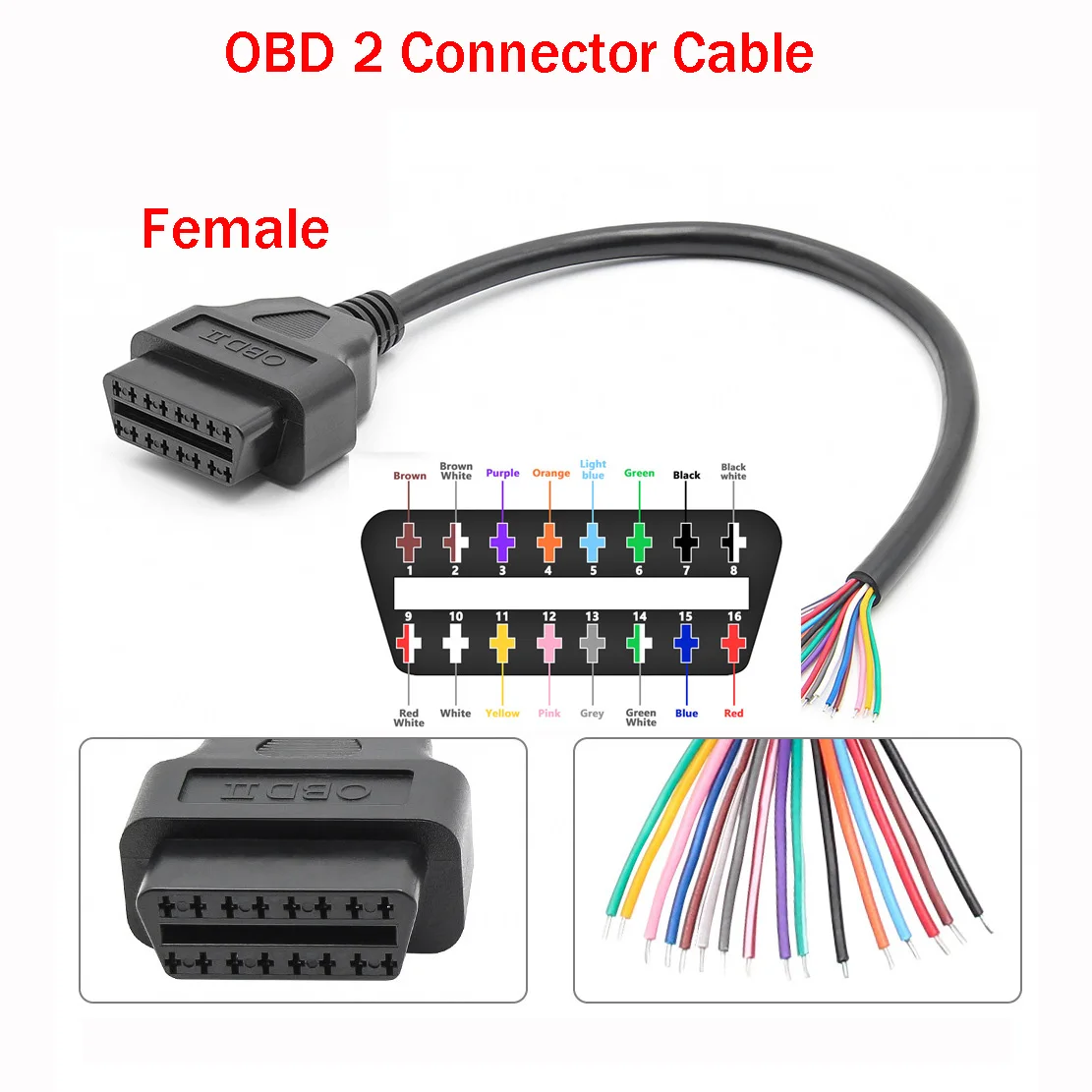 

Кабель-удлинитель OBD2, 30 см, 16 контактов