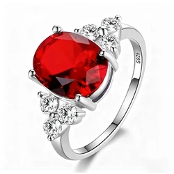 925 Silver Red Zircon Ring With Multicolored Stone Rings Oval Shape Engagement Jewelry Rings For Women