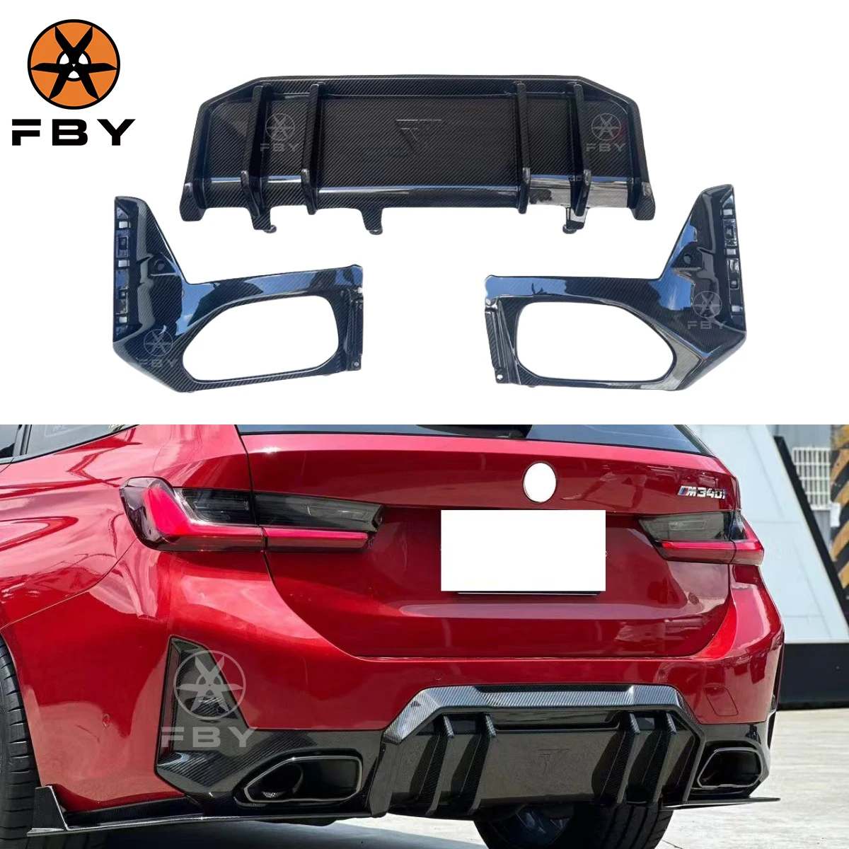 

Задний бампер из углеродного волокна в стиле FD для BMW M340i 3 серии G20 2023 + LCI, высококачественный комплект кузова из углеродного волокна с диффузором