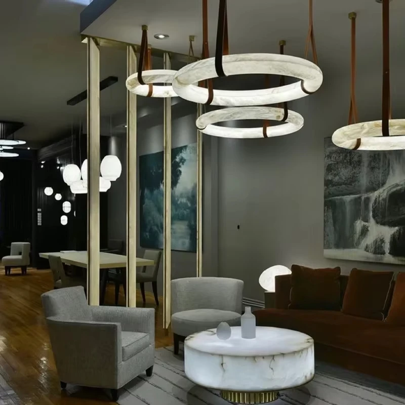 Spanish Alabaste Marble Chandelier Project Villa Hotel Living Room Nordic Lighting Lobby Exhibition Hall Designer Belt Lamp