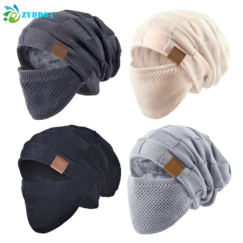 ● قبعة محبوكة دافئة وقناع الوجه مجموعة قبعة شتوية مترهلة مع غطاء خفيف الوزن دافئ للأذن والرقبة والخد للرياضات الخارجية #6