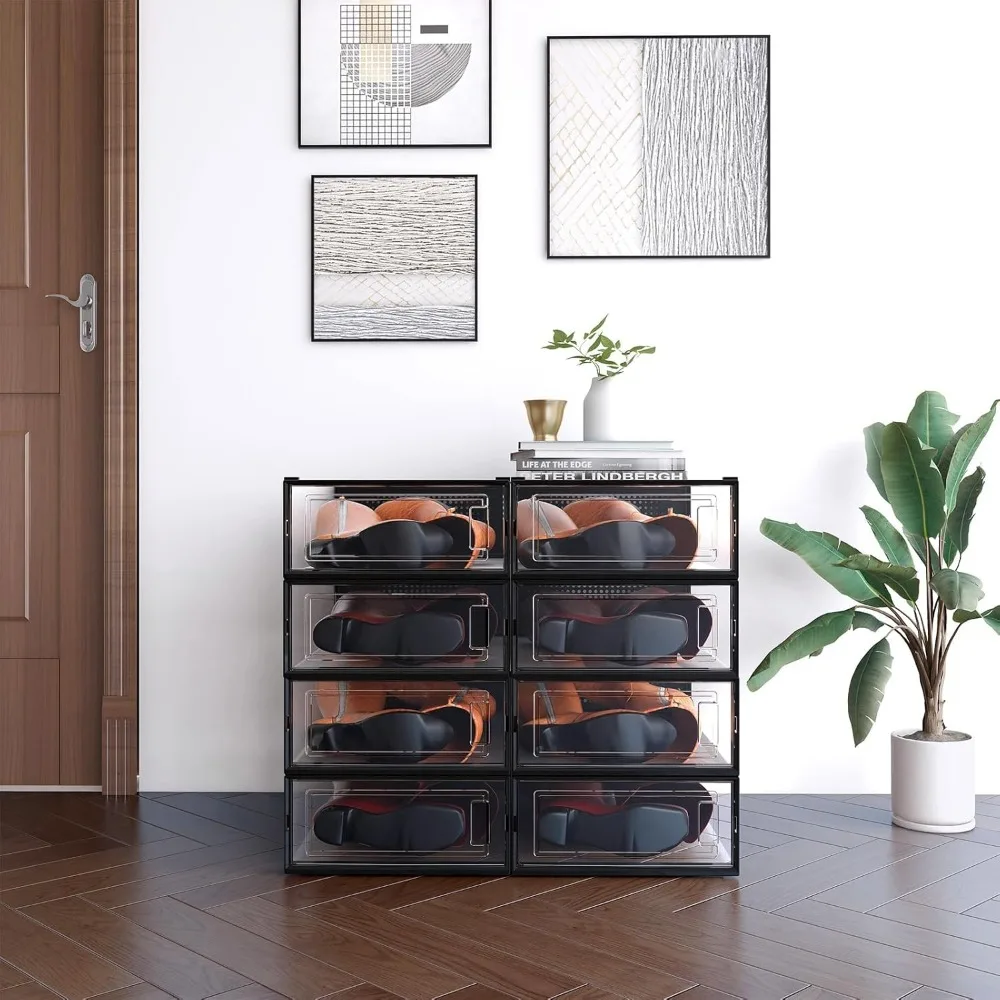 منظم تخزين الأحذية الشفاف القابل للتكديس، مجموعة مكونة من 12 قطعة للأحذية والأحذية، صناديق أحذية بلاستيكية موفرة للمساحة #2