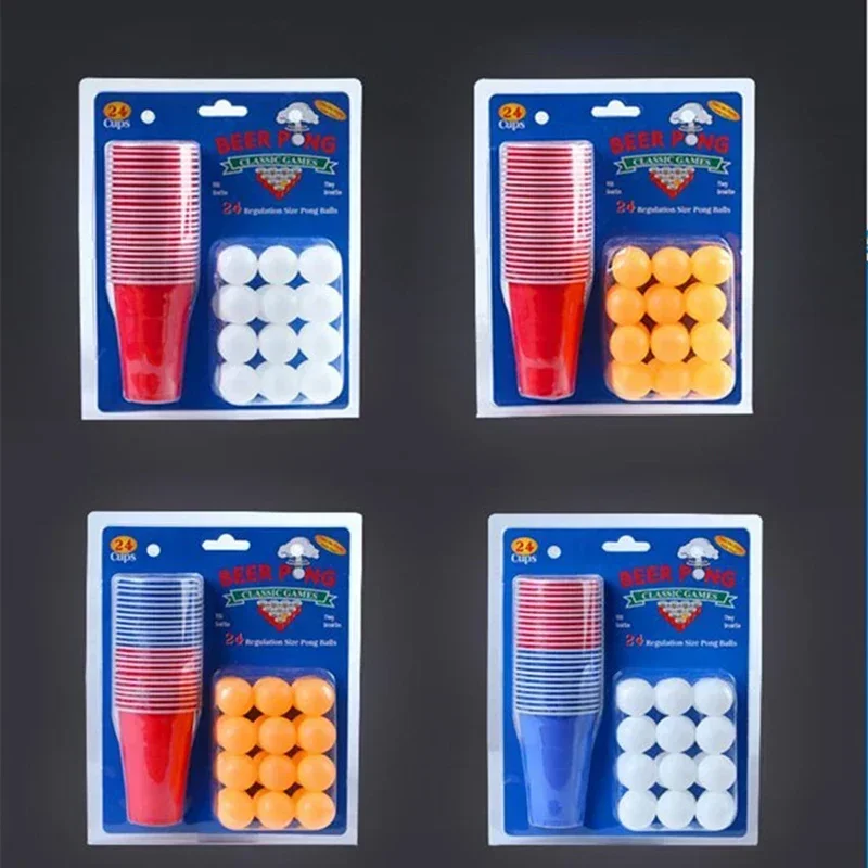 1 Set of 24 pcs Disposable Cup Plastic Cup Beer Pong Game Kit Tennis Balls Cups Board Games Party Supplies for KTV Bar Pub