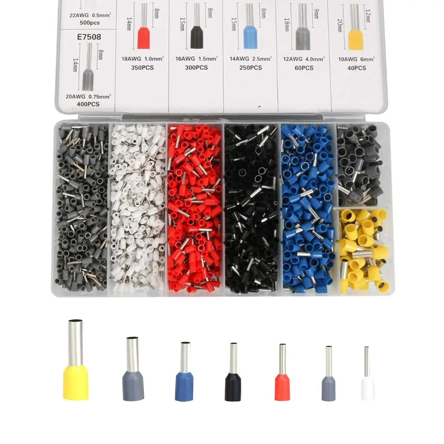 1900pcs Wire Ferrules Terminals Kit, AWG 22-10 Terminal Connector Wire Insulated Cord Pin Ends Terminals for Electric