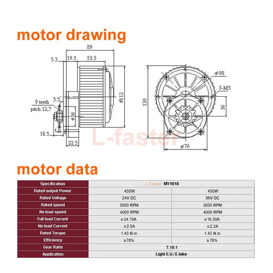 Electric Bicycle Motor Conversion Kit for Bike, Side Hung, DIY Fat Tire, 450W, 36V