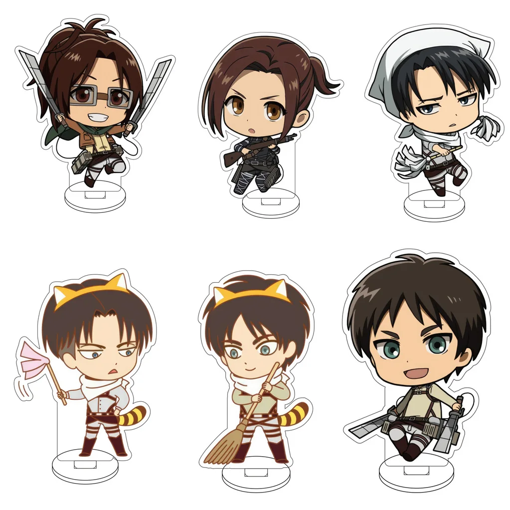 Figura Acrílica de 10CM de Anime Ataque a los Titanes, Eren Jaeger, Hange Zoë, Mikasa Ackerman, Armin Arlert, con Base, Regalos y Adornos