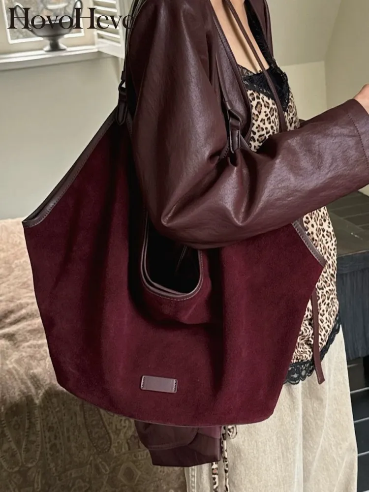

Women Autumn New Fashion Softshell Suede Leather Totes Handbag Vintage Large Capacity Shoulder Bag Casual Underarm Shopping Bags