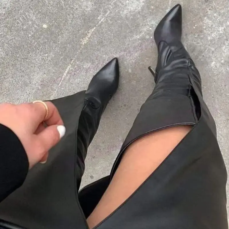 Black Thigh High Skintight Boots for Women Matte Leather Pointed Toe Shoes Stilettos High Heels Shoes 2025 Zapatos Para Mujere