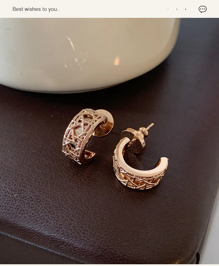 Roségold Hexagramm Runde Ohrstecker für Damen, 18K Vergoldet, Premium-Ohrringe, Leichter Luxus Vintage-Stil Schmuck Geschenk – Detail 5