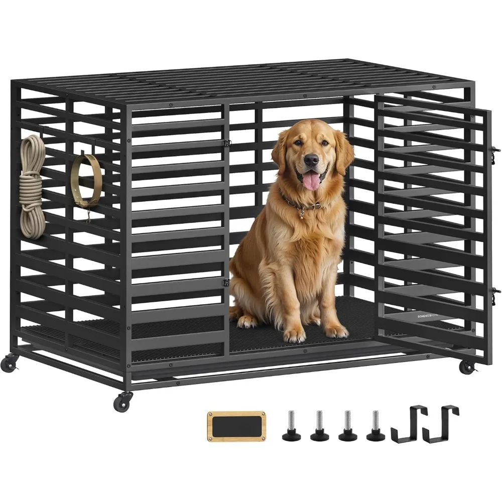 

Heavy-Duty Dog Crate, XXL Dog Cage for Large Dogs, Indoor Expandable Dog Kennel, Removable Tray and Door, Lockable Wheels, 48 x