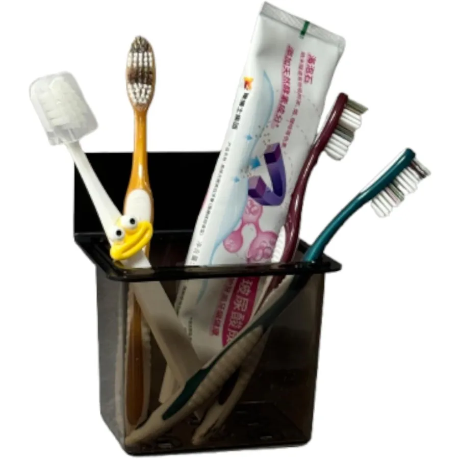 

Toothbrush Holder Toothpaste Holder with Wall Mounted Metal Frame and Plastic Black Bathroom Organizer with Tape for Bathroom T