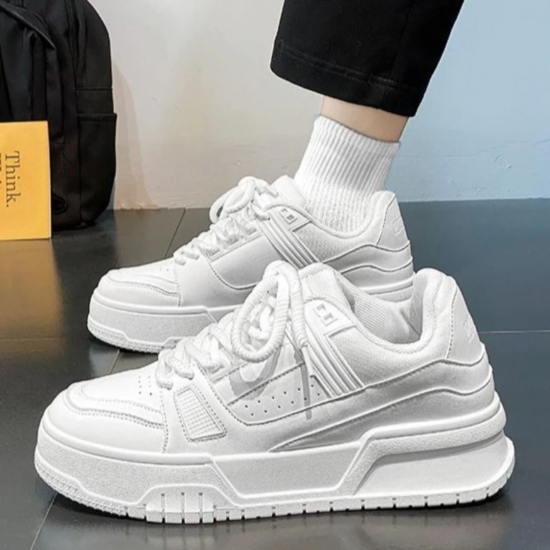 

Men's Autumn Internal Height Increasing White Sneakers Trendy Breathable Sporty Versatile Shoes for Daily Wear