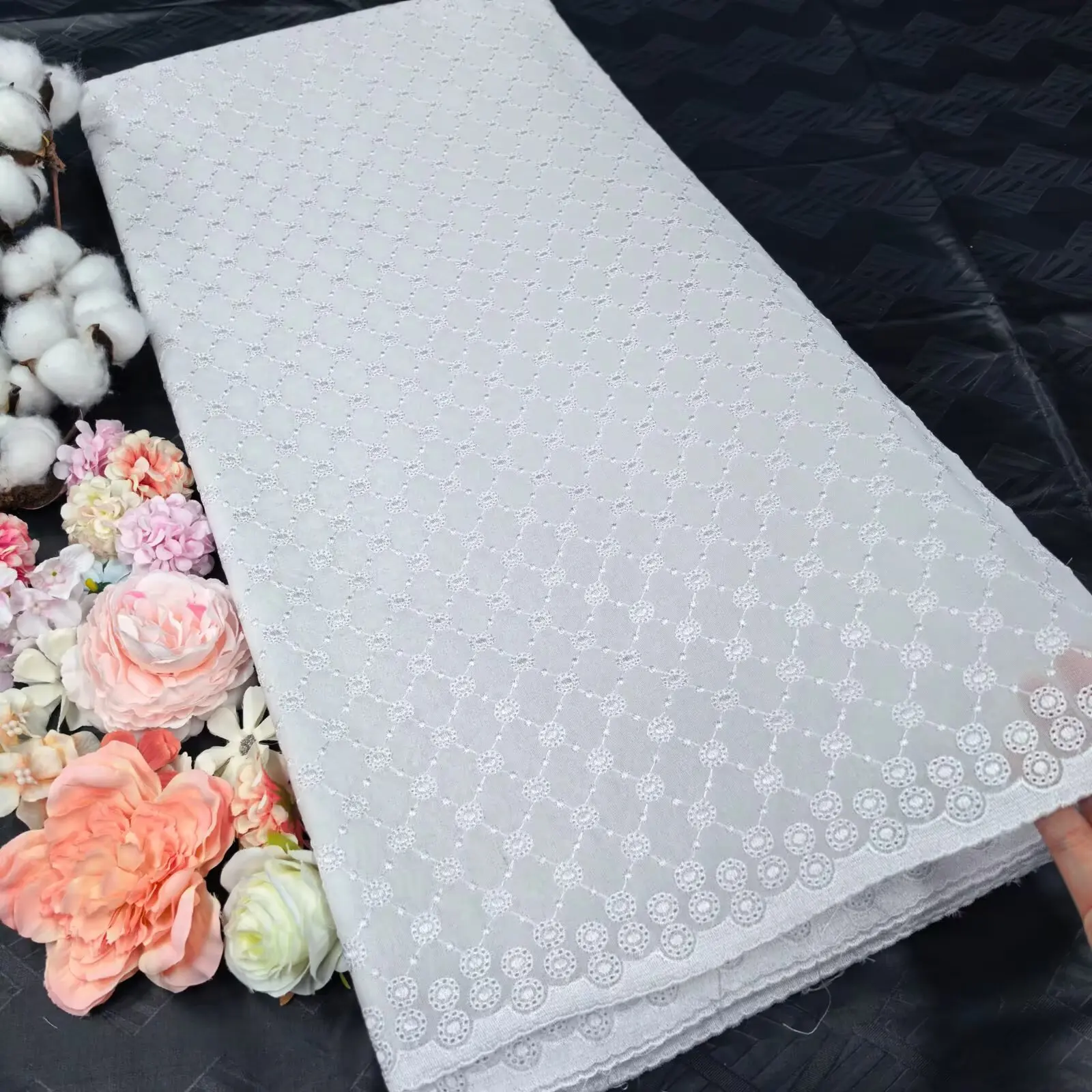 

New Arrivals White African 100% Cotton Lace Fabrics 5 Yards Luxury Swiss Voile Lace Fabrics for Clothing Sewing 16A61