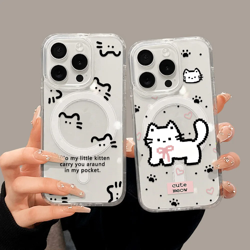 Gato bonito caso de telefone para samsung a56 5g a36 a55 a54 a35 a16 a26 a25 s25 ultra s24 fe s22 s23 para magsafe carregador sem fio capa