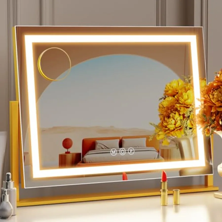 

Lighted Makeup Mirror 17.3"x13" Hollywood Vanity Mirror with Lights Three Color Lighting Modes and 5X Magnification Mirror Smar