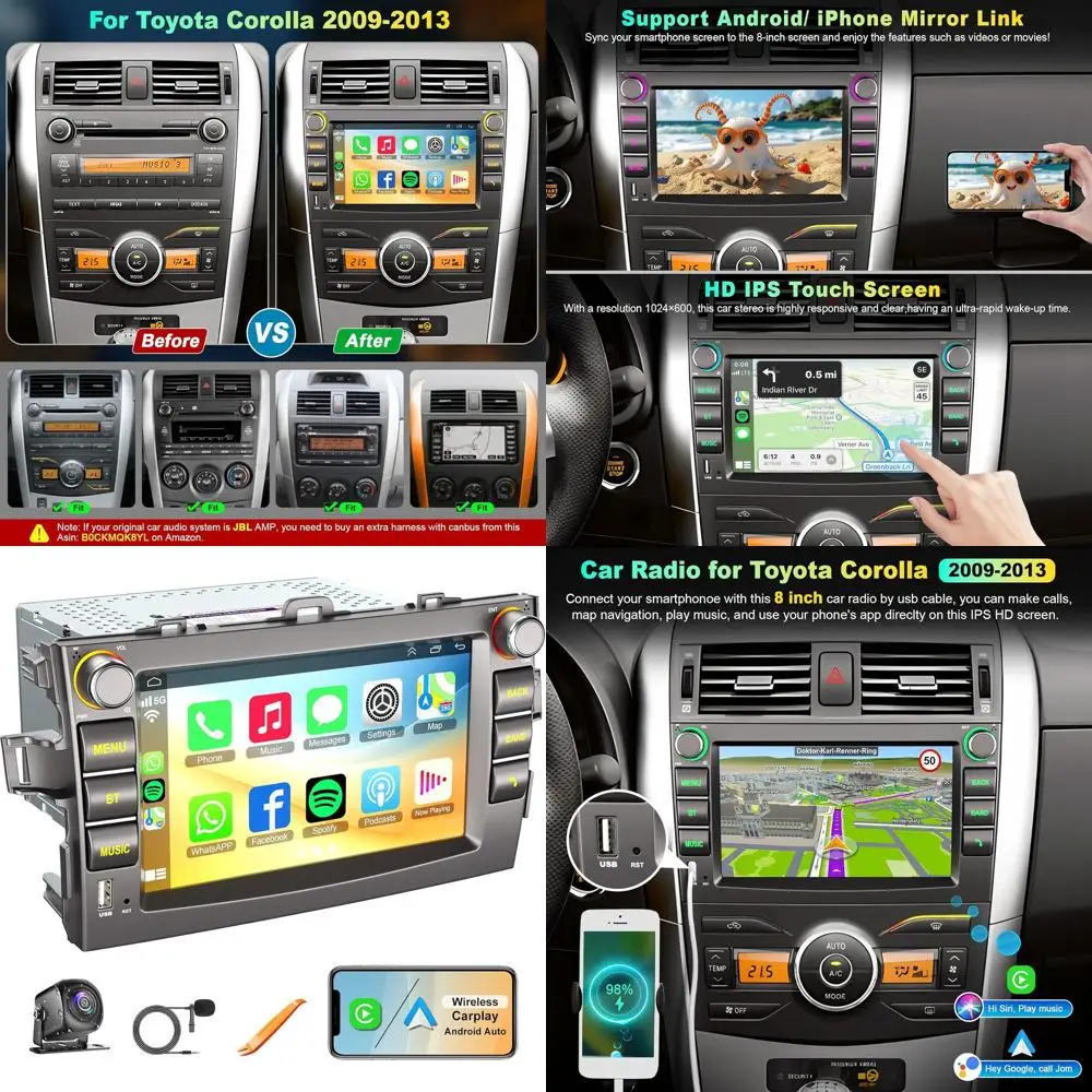 

Новое обновление автомобильного радио для Toyota Corolla 2009-2013,8-дюймовый сенсорный экран Corolla с поддержкой беспроводной Carplay и Android с автоматической резервной камерой