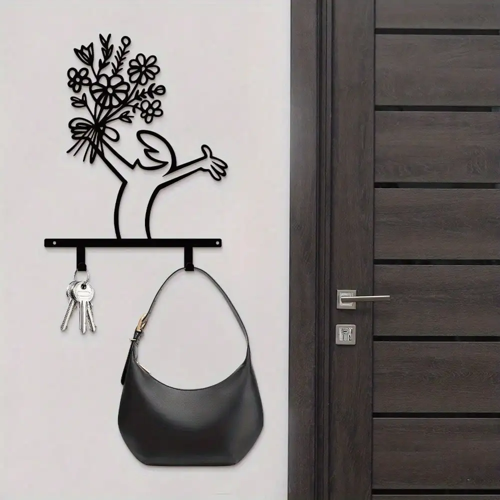 Schwarze Metall-Wandhaken mit Ablage - Moderner Schlüsselhalter & Hutablage für Flur, Wohnzimmer, Büro |   Platzsparende Dekoration & Ch