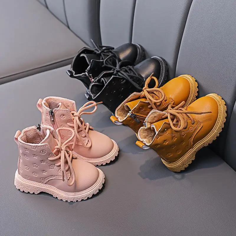 

Non Slip High Top Boot New British Style Casual Shoes Children Padded Fashion Warm Martine Short Boots Kids Lace Up Side Zipper