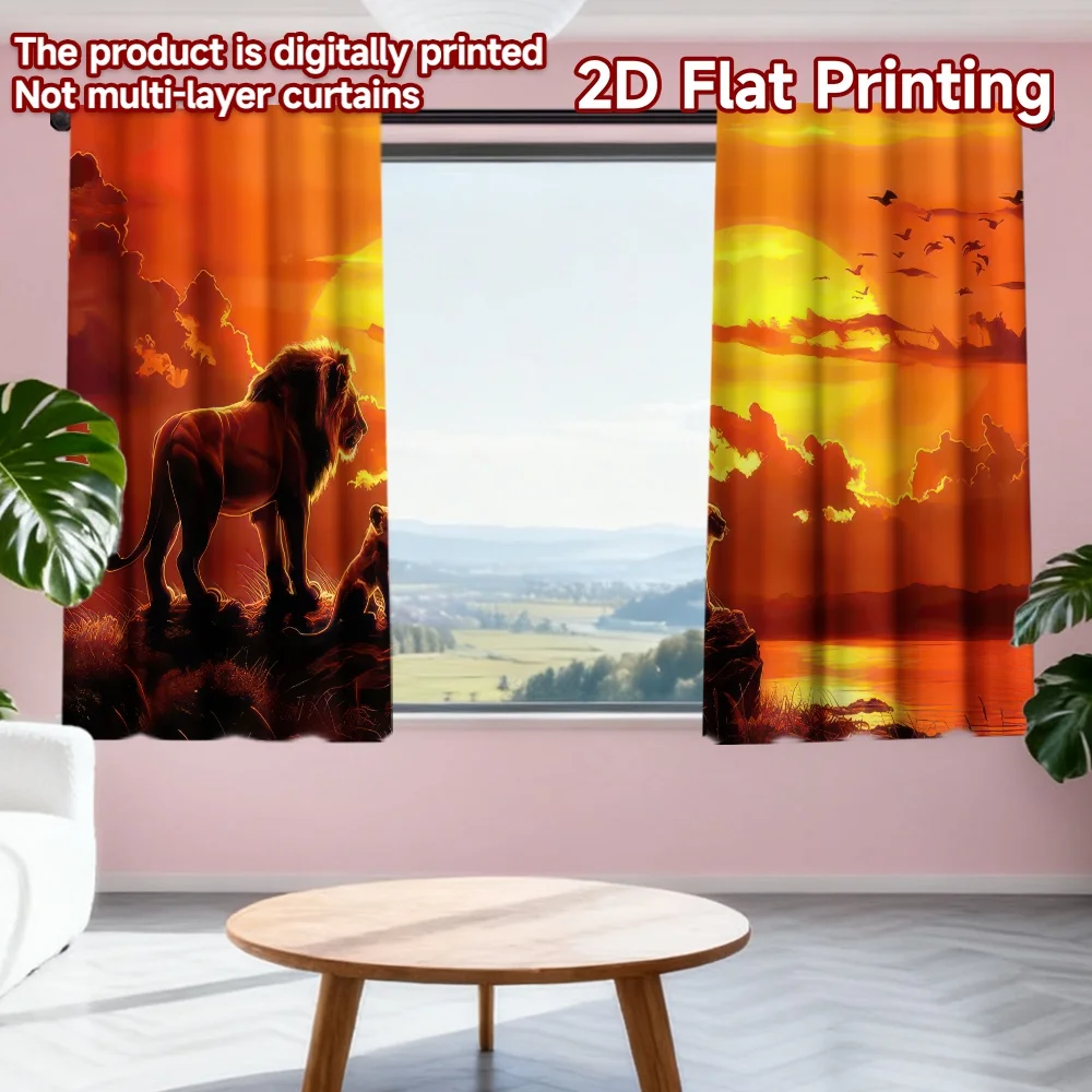 

2D flat printing 2pcs Window Curtains Father and Cub Sunset Digital Printed Polyester Drapes Birthday Party Use for Holiday