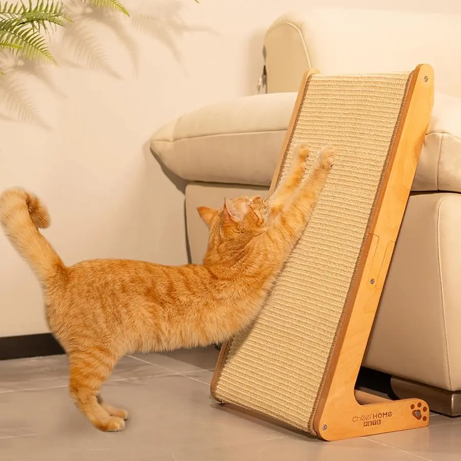 

CHEERHOME PETS Sisal Cat Scratcher Ramp for Indoor Cats, 24.8" L Shape Scratching Post Climbing Vertical Cat Scratch Pad, Solid