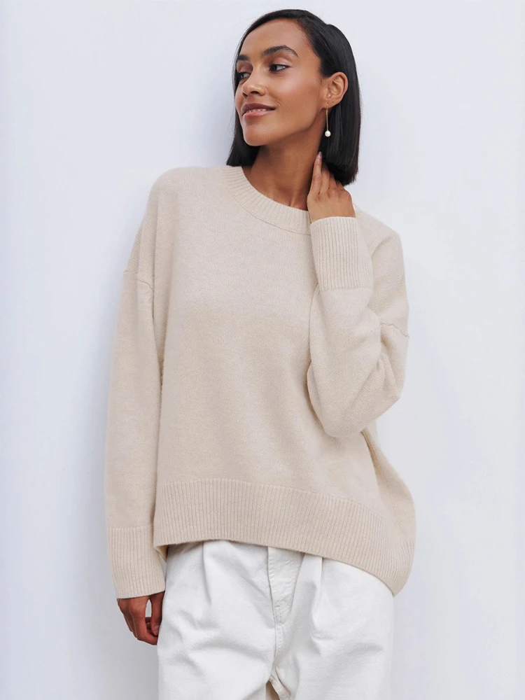 

Women's O-Neck Oversized Sweater Autumn Winter Thick Warm Loose Simple Solid Color Knitted Pullover Casual Jumper Top