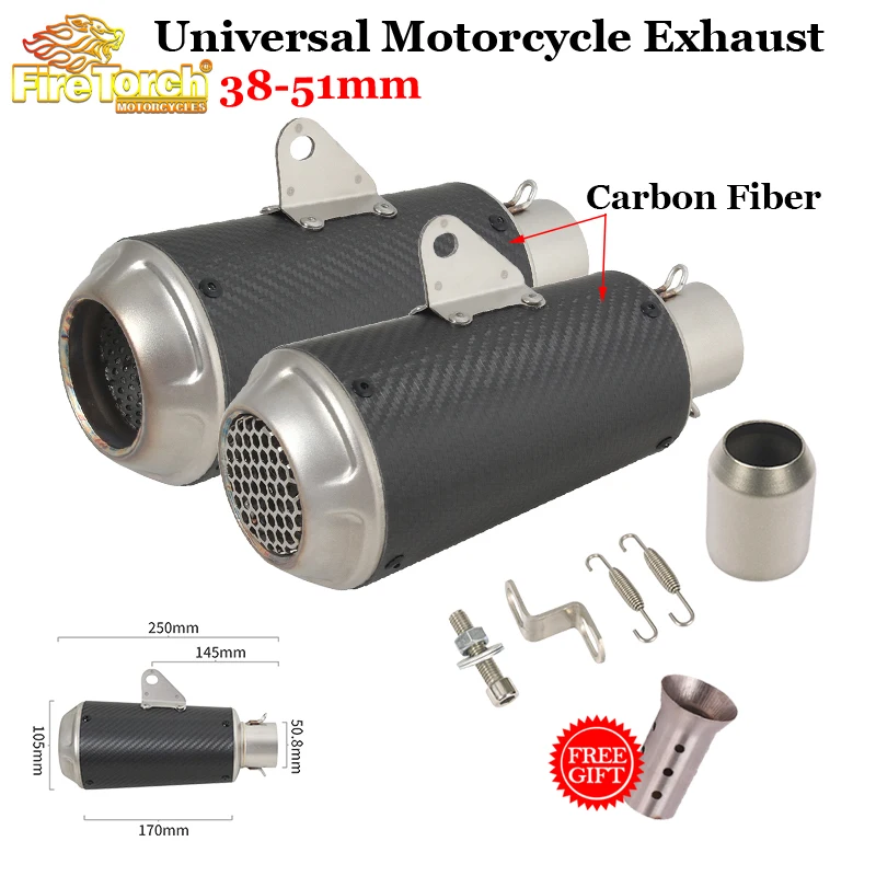 

Universal Motorcycle 38-51mm Exhaust Escape Modify Carbon Fiber Muffler Moto DB Killer For Ninja 250 400 Z900 KTM 390 R6 ZT310